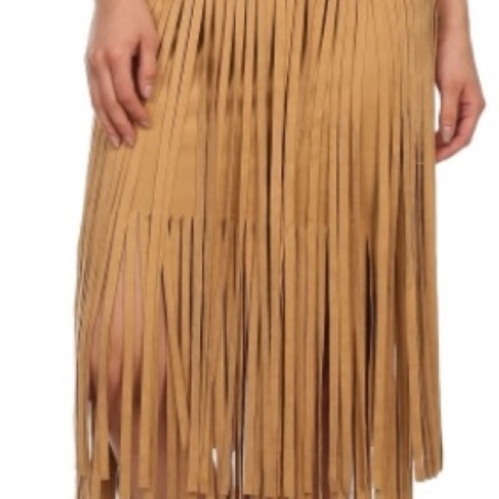 Freeway Tan Asymmetrical Fringe Skirt